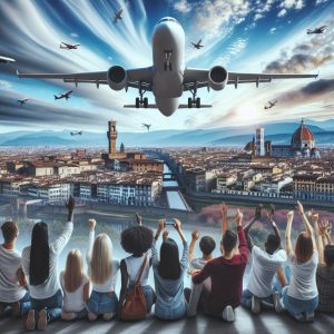 "Airplane in Florence skyline"