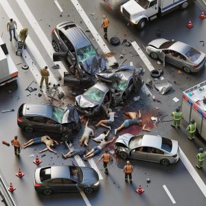 Car accident aftermath aerial.