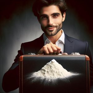 Holding cocaine-filled suitcase portrait.