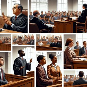 Courtroom drama scene illustration