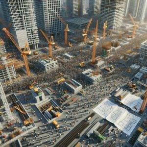 City construction site aerial.