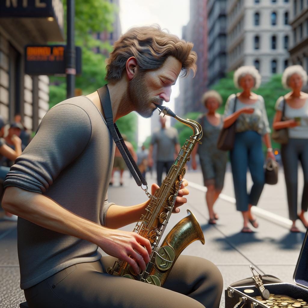 Street musician playing saxophone.