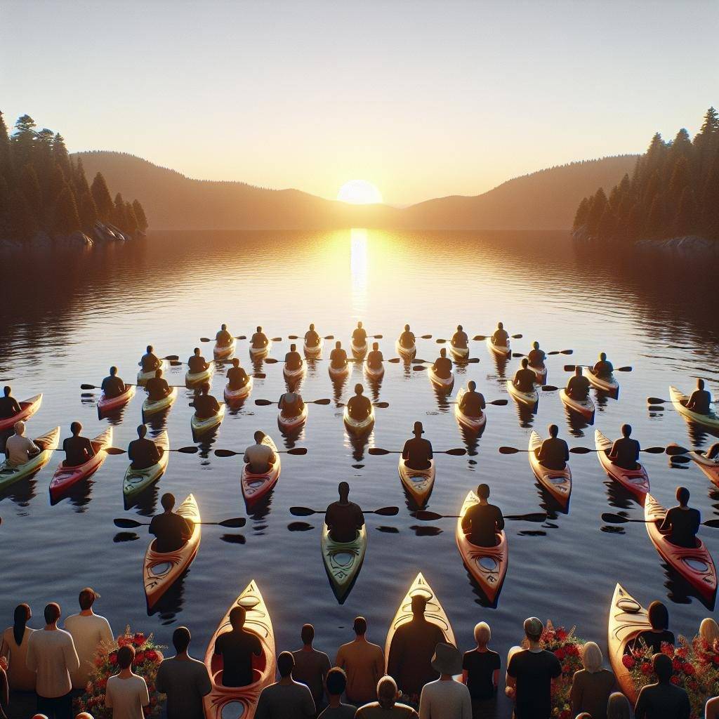 Kayaker memorial ceremony sunset