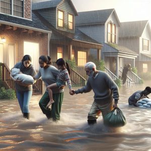 Flooded homes evacuation.