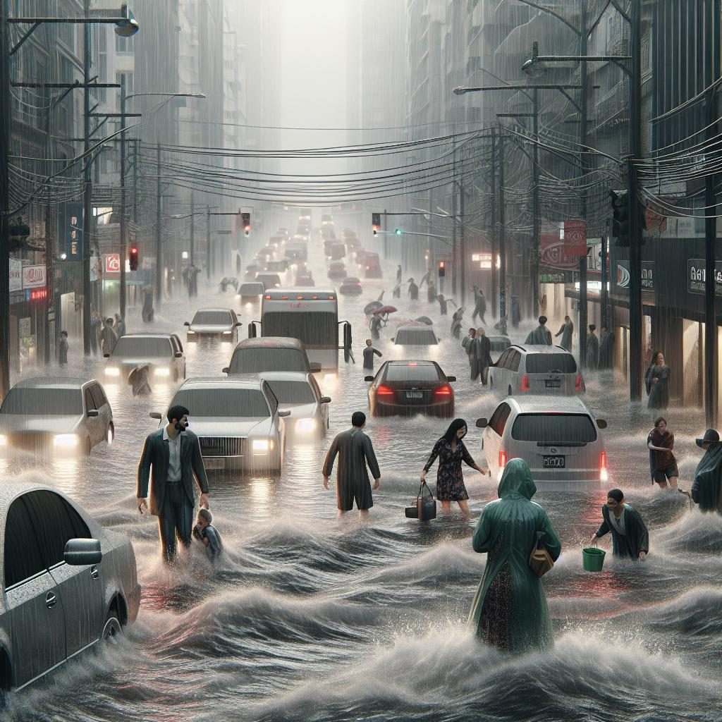 "Heavy rain flooding streets"