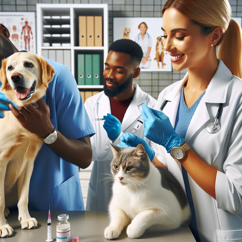 Vaccinating pets against rabies.