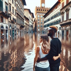 Couple in flooded Florence.