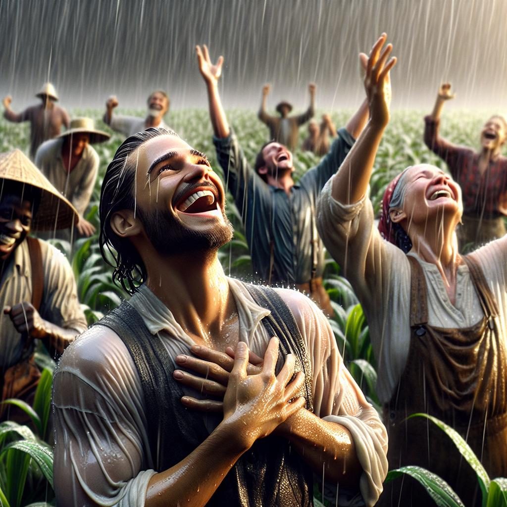 "Farmers rejoicing in rain"