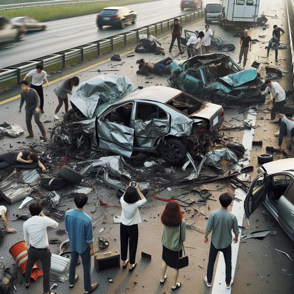 Car wreckage on highway