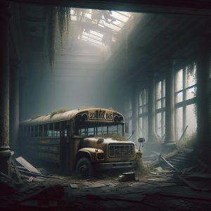 Abandoned school bus portrait.