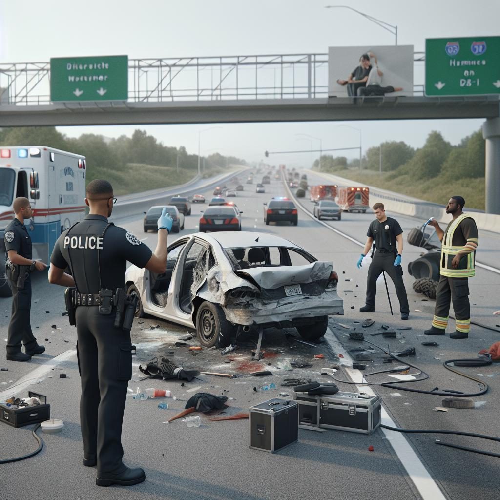 Car wreckage on highway