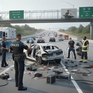 Car wreckage on highway