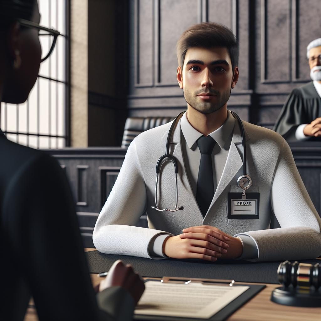 Doctor in court illustration.