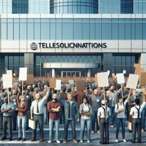 Workers picketing outside AT&T.