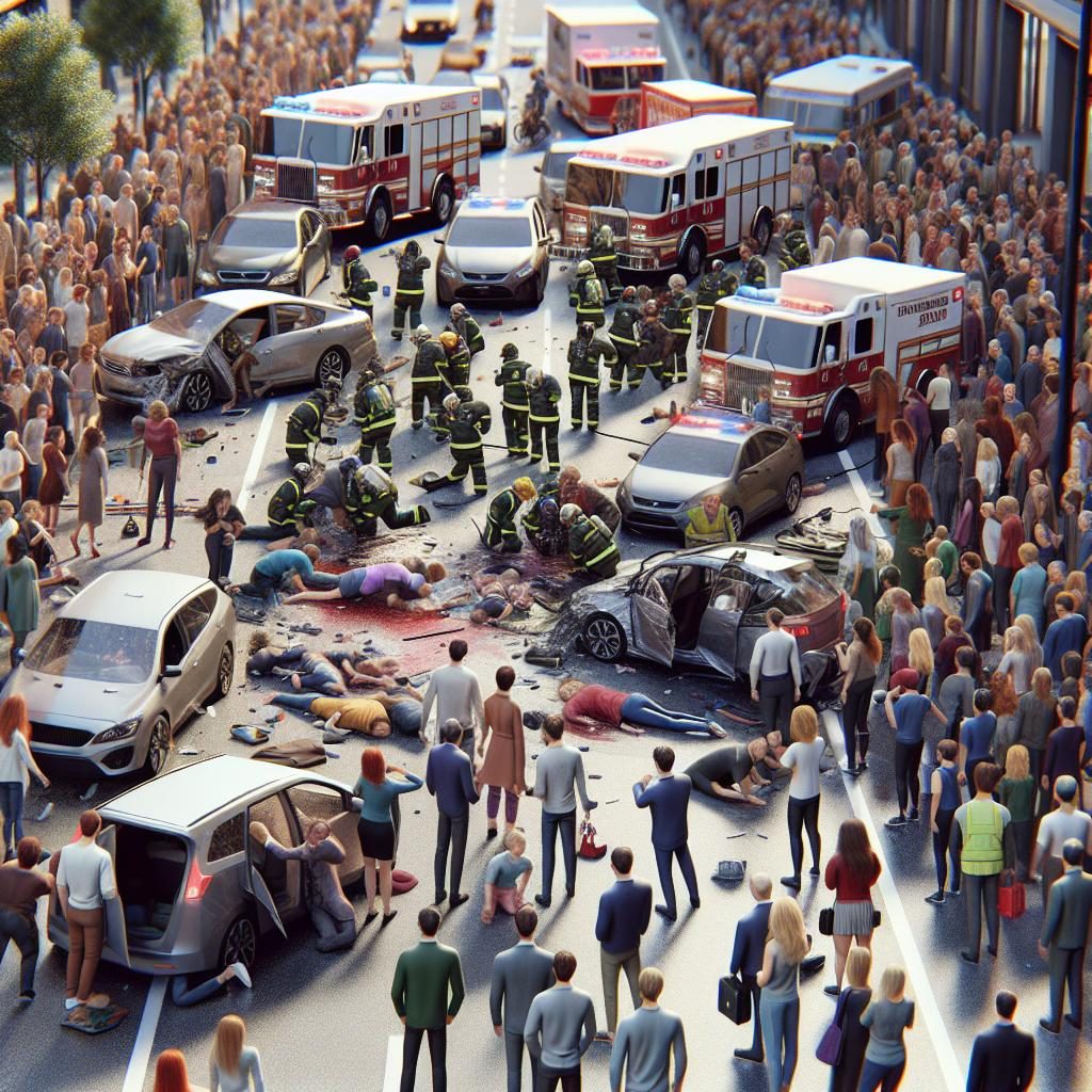 Crowded street accident aftermath