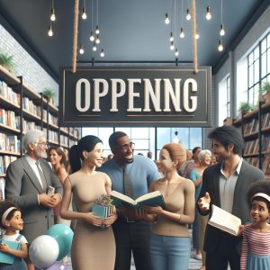 Grand opening bookstore signage.