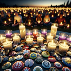 Candles and badges tribute