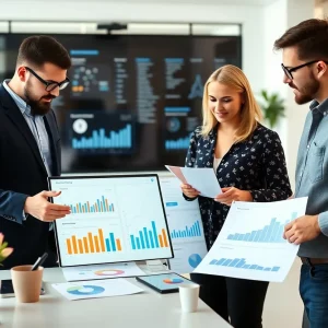 Team analyzing sentiment data in a modern office.