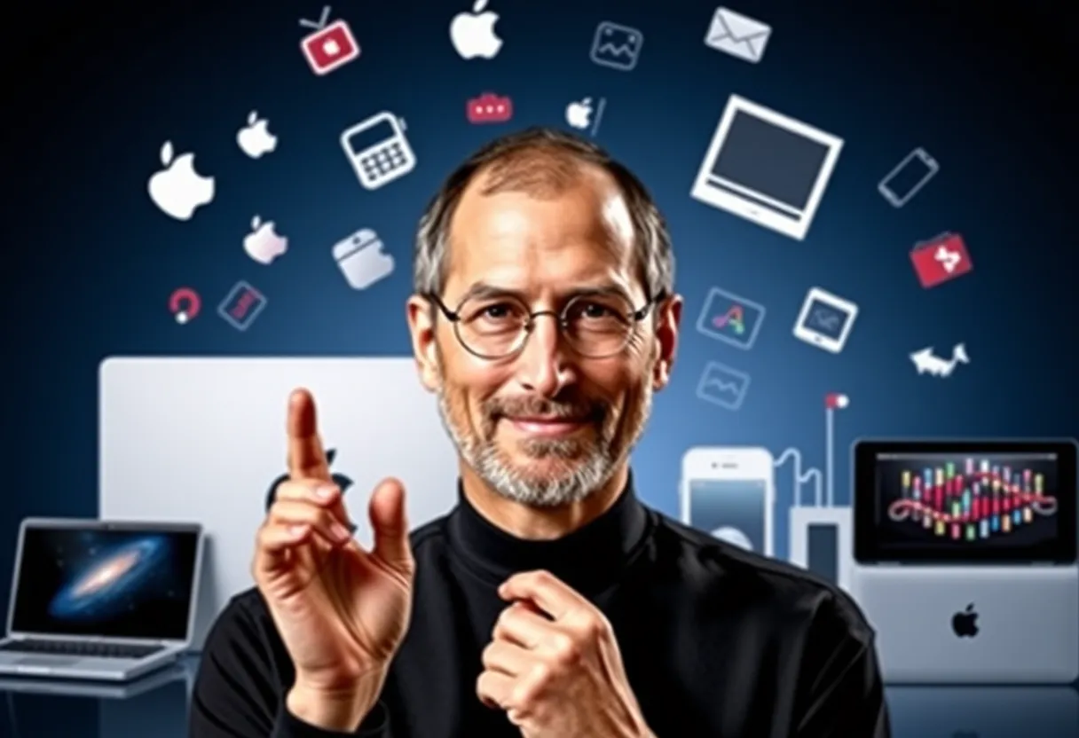 Steve Jobs showcasing his revolutionary marketing strategies