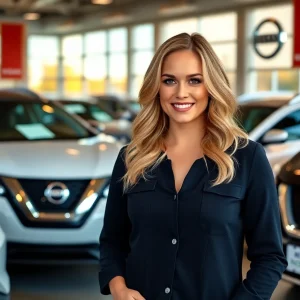 Allyson Witherspoon standing in a Nissan showroom