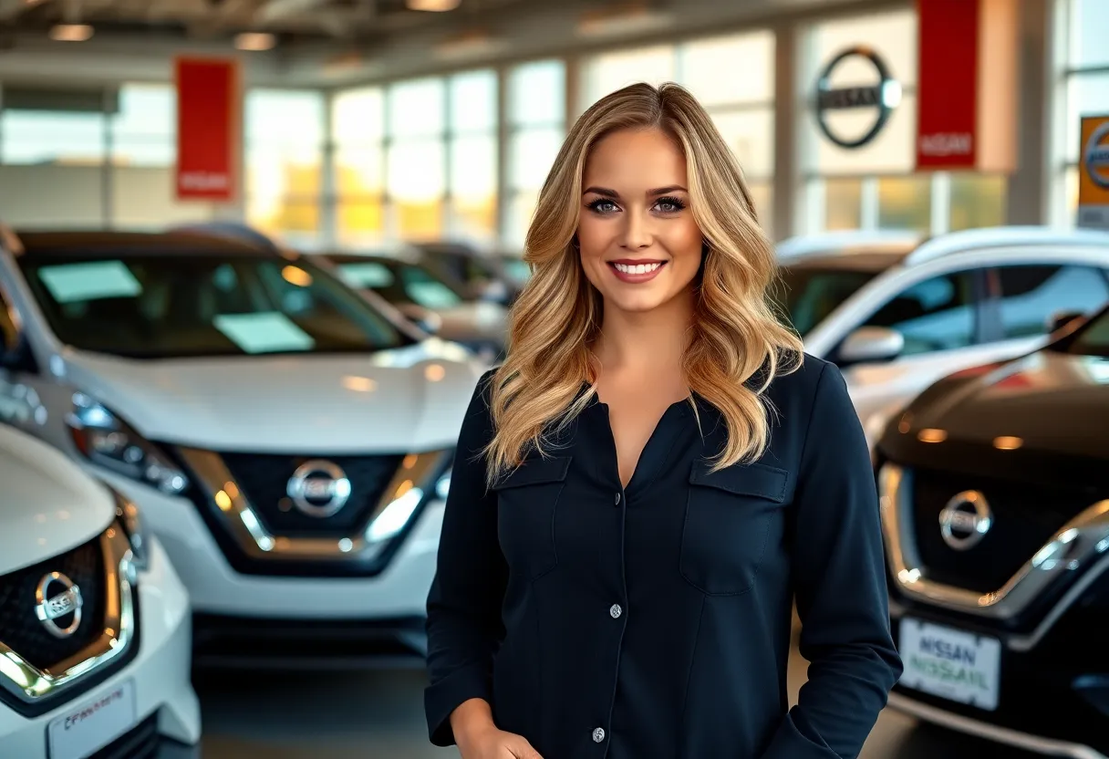 Allyson Witherspoon standing in a Nissan showroom