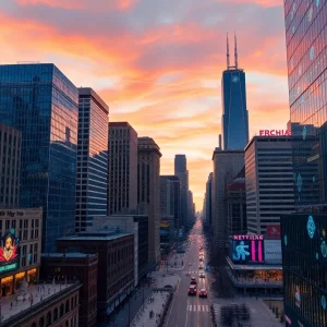 Chicago skyline with digital marketing concepts