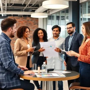 Industry experts discussing marketing strategies in a conference room.