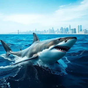 Great white shark in the ocean representing originality in marketing