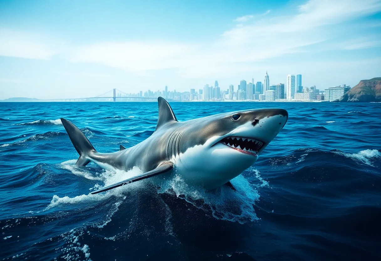 Great white shark in the ocean representing originality in marketing