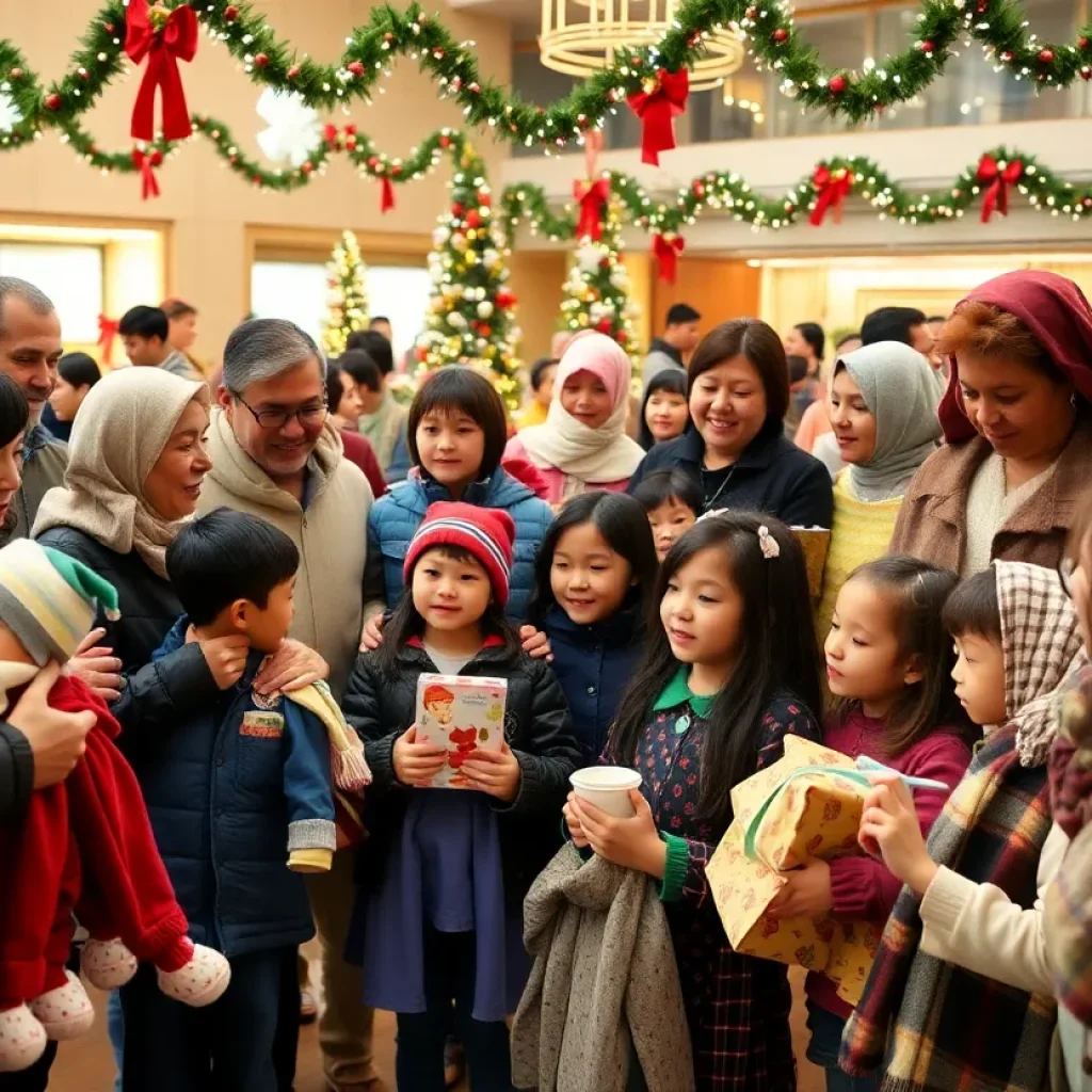 Families attending a holiday giveaway event for homeless children in Aiken