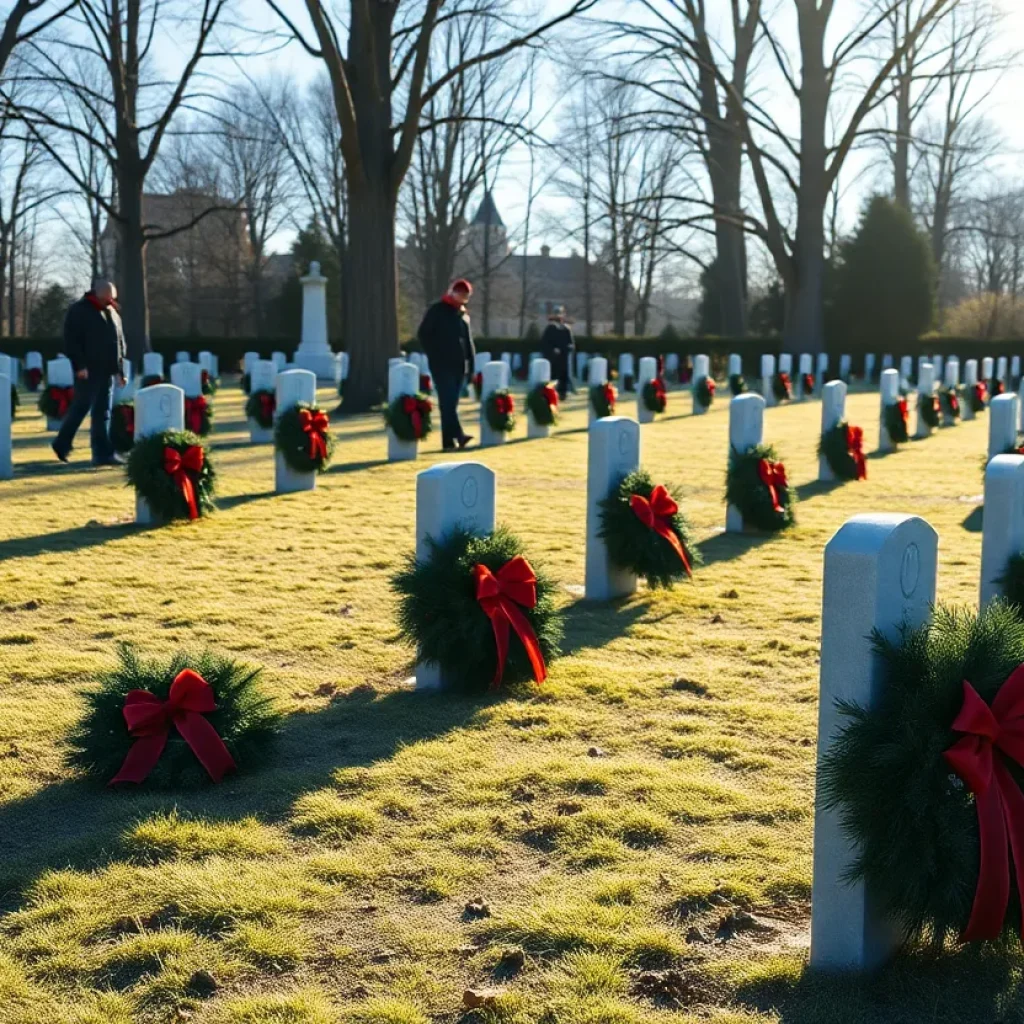 Community members laying wreaths at Florence National Cemetery