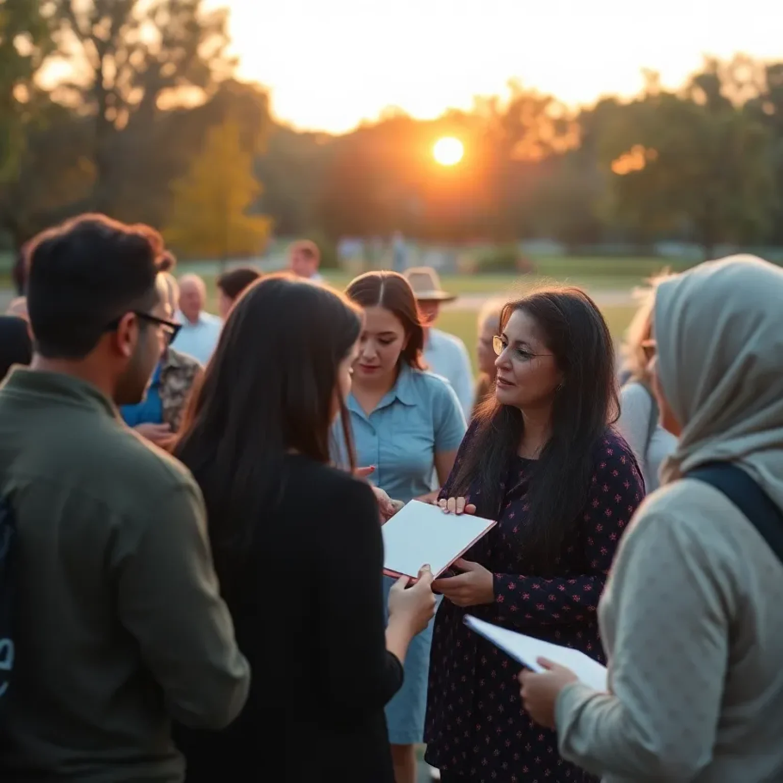 Community members gathering to remember loved ones in a park.