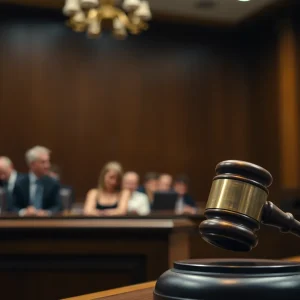 Courtroom scene during murder trial sentencing