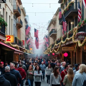 Crowded Bourbon Street during New Year's Eve festivities