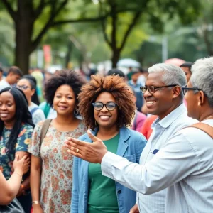 Community members gather in a park to celebrate a local legacy of service and kindness.