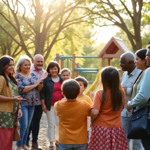 Community members celebrating the safe return of a child