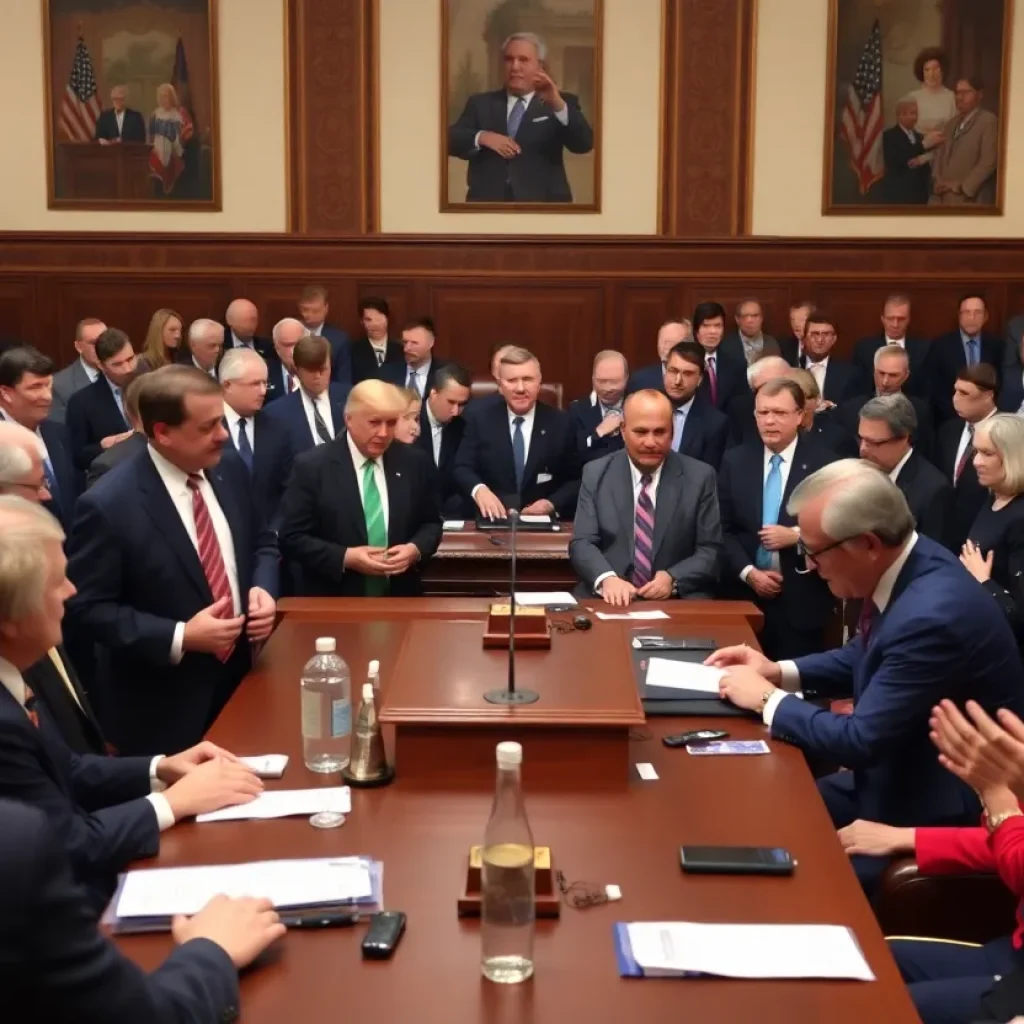 Diverse group of lawmakers in discussion at Congress.