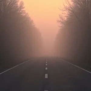 Empty road at dawn reflecting a serious accident mood.