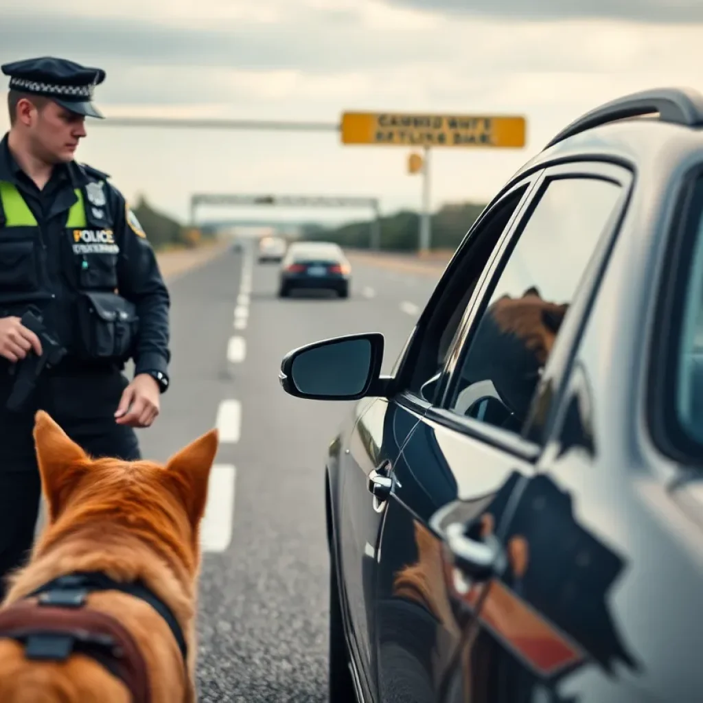 Law enforcement conducting a drug bust on the highway