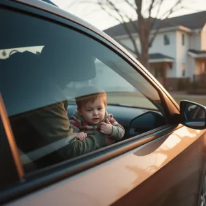 Community member rescuing a toddler from a vehicle