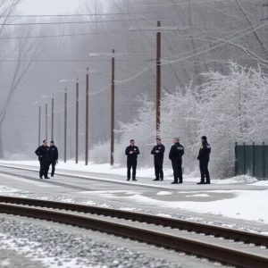 Police investigation near railroad tracks during winter storm in Florence, SC