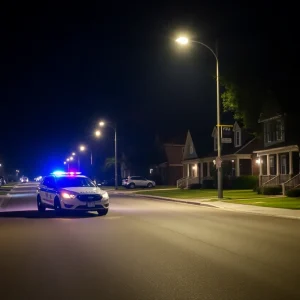 Police car patrolling a dark street in Florence, SC