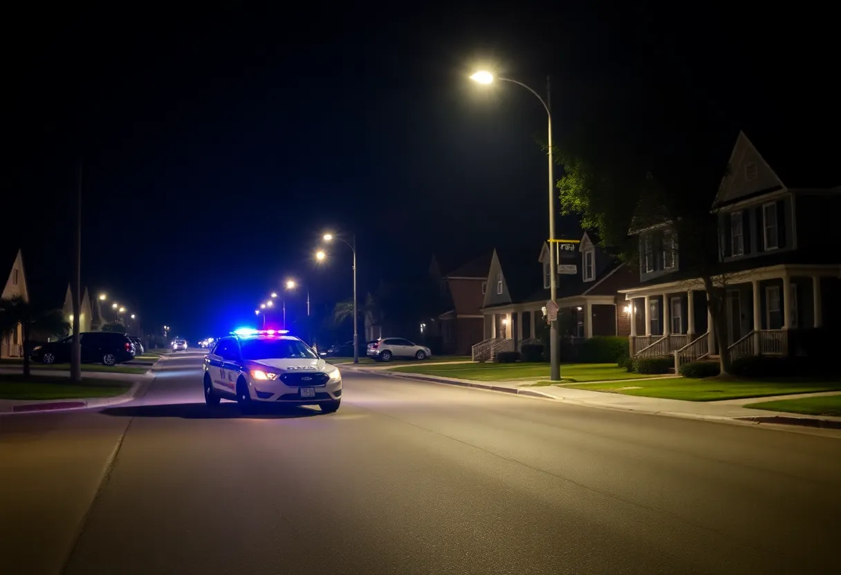 Police car patrolling a dark street in Florence, SC