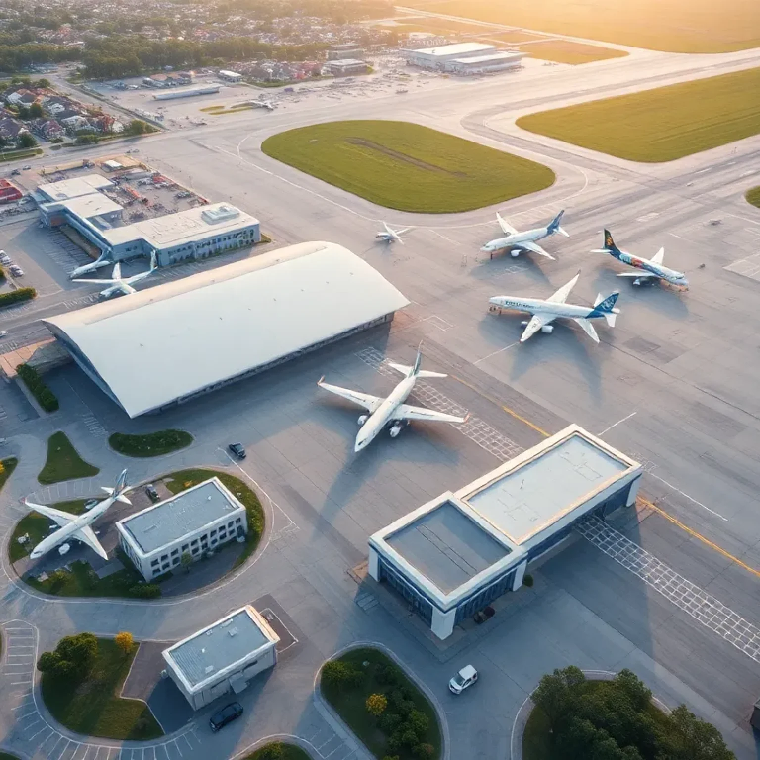 A modern airport scene at Florence Regional Airport showcasing improvements and community connection.