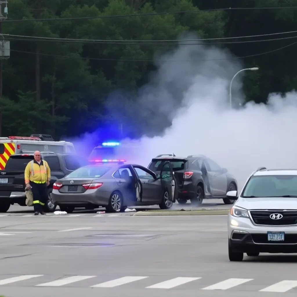 Emergency responders attending to a six-vehicle crash in Florence, S.C.