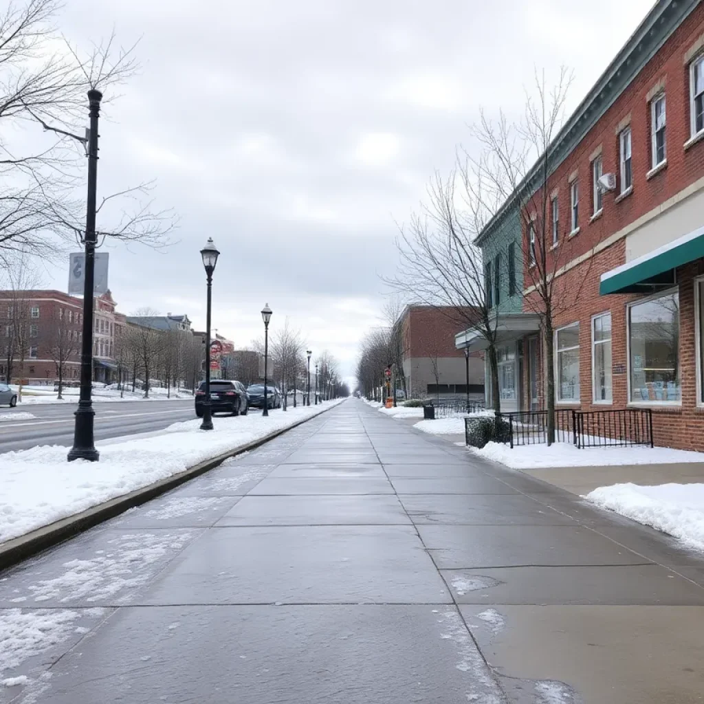 Winter scene in Florence SC with icy sidewalks