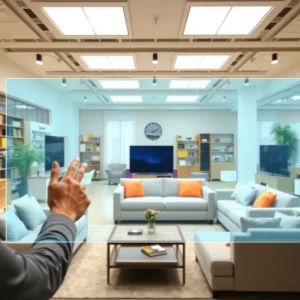 Visualization of furniture in a retail setting with 3D technology.