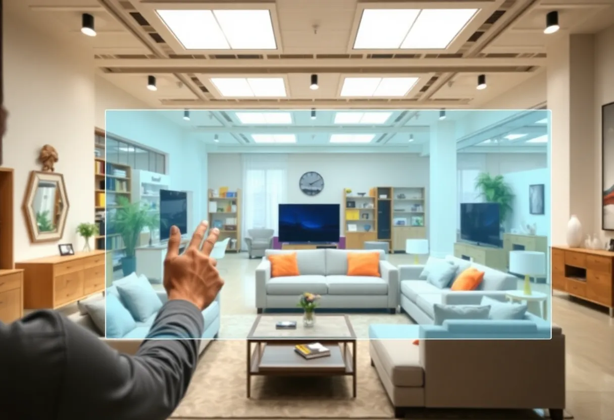 Visualization of furniture in a retail setting with 3D technology.