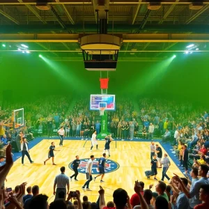 Francis Marion University basketball players in action during a game