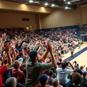 Fans cheering during a Francis Marion University basketball game